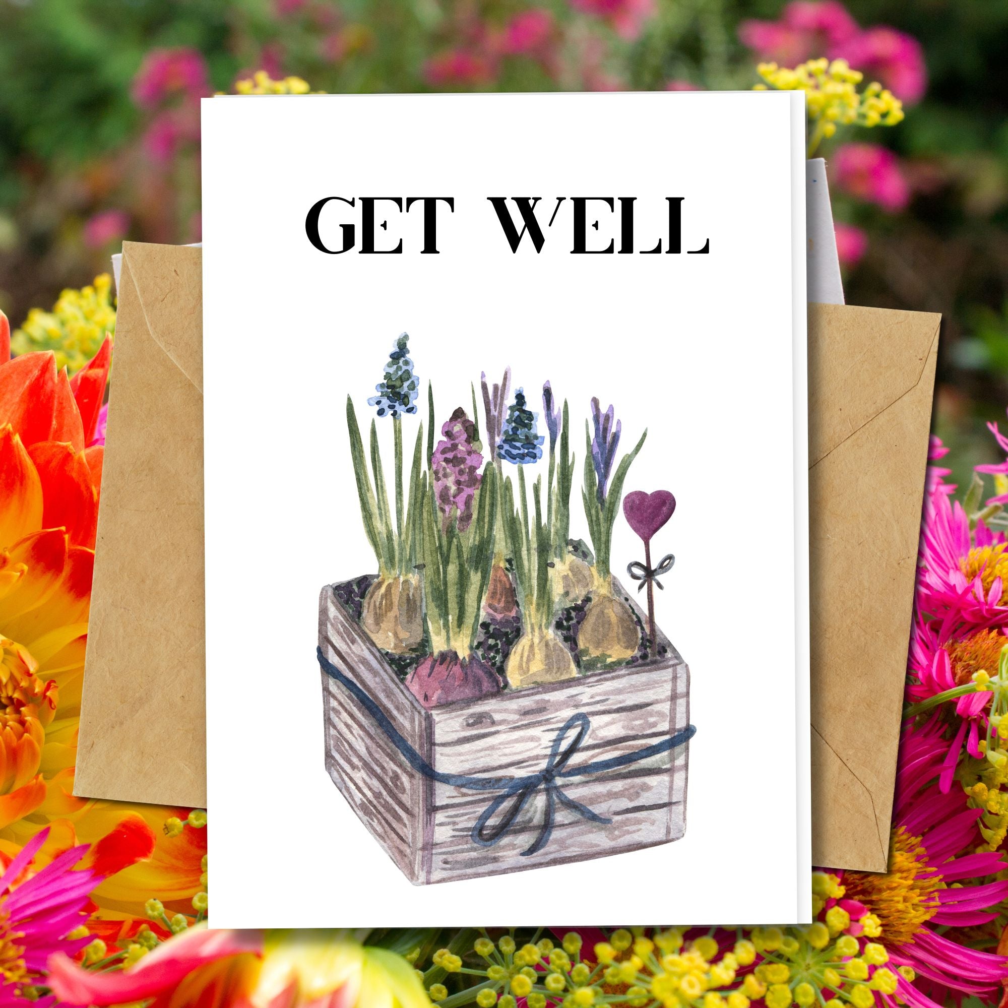 get well cards with a colourful  designs, made with an eco friendly card such as seed paper, cotton paper and more
