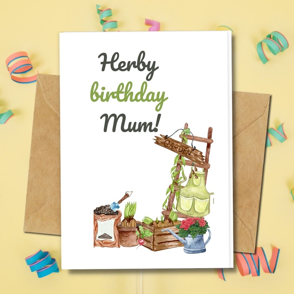 handmade happy birthday card for mum with a nice gardening design, seeded paper and many more
