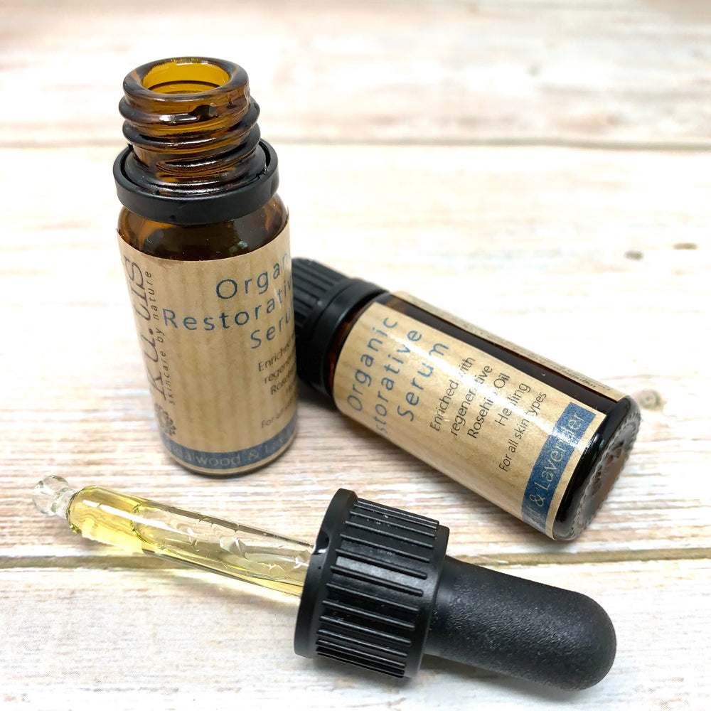organic restorative facial oil made by kutis with glass pipette