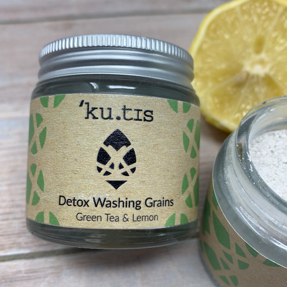 detox washing grains by kutis in glass jar and metal cap