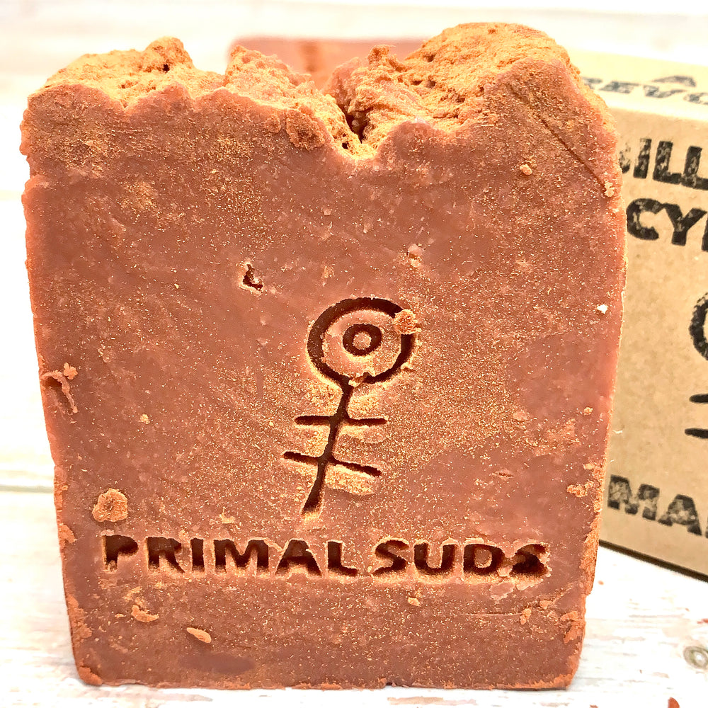 red organic primal suds soap with rose powder