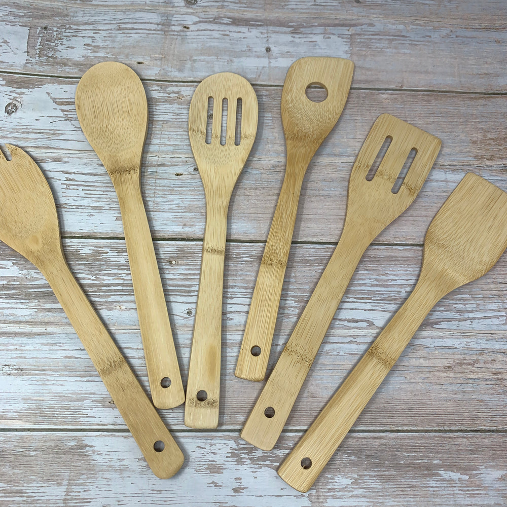 set of 6 bamboo kitchen utensils plastic free and ecofriendly