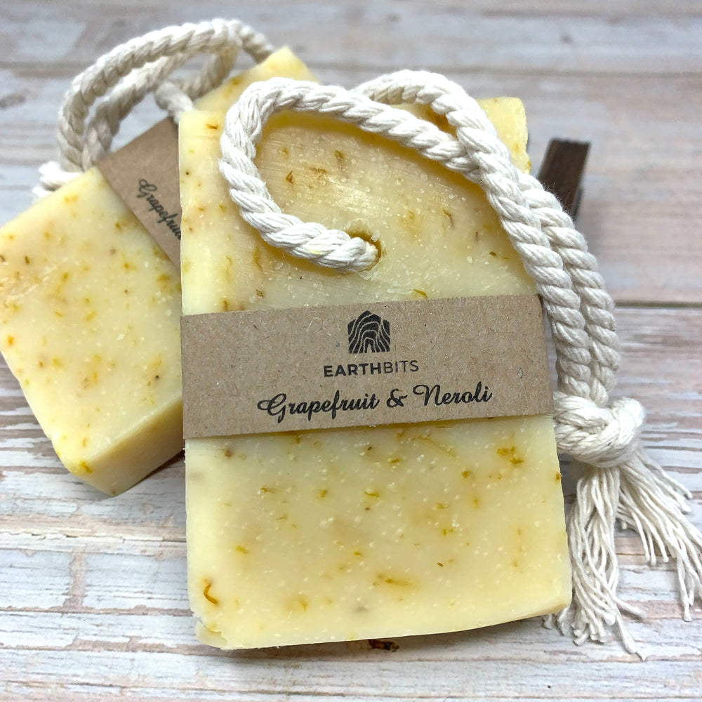 best soap on rope uk made with grapefruit neroli and brown plastic free packaging 