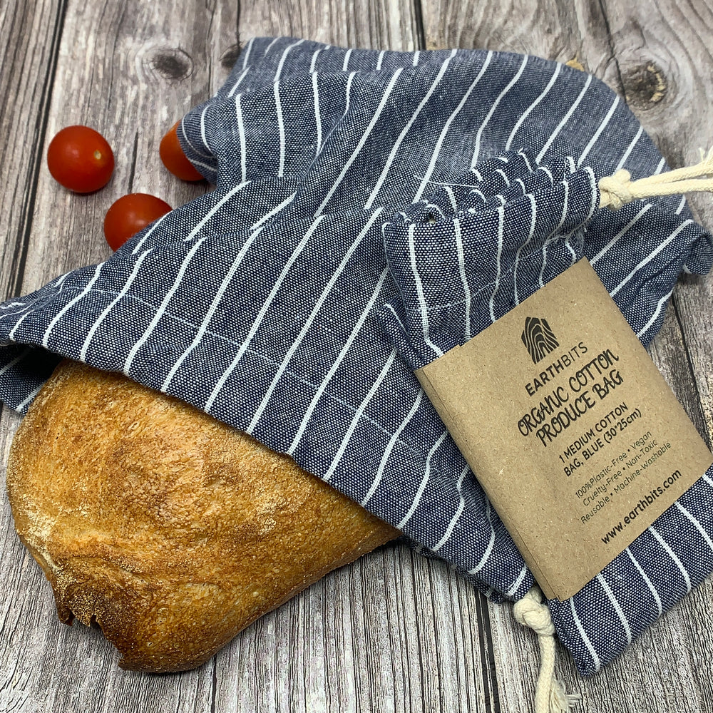organic cotton blue bag for bread
