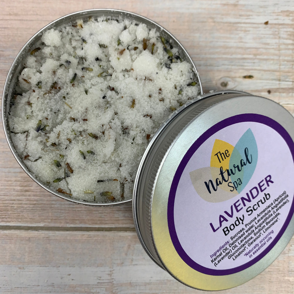 lavender vegan body scrub by natural spa in ecofriendly packaging