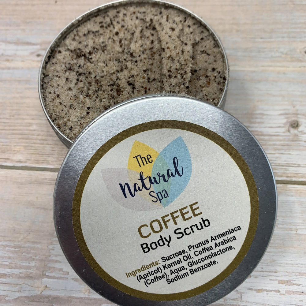 coffee body scrub made by the natural spa in eco friendly packaging