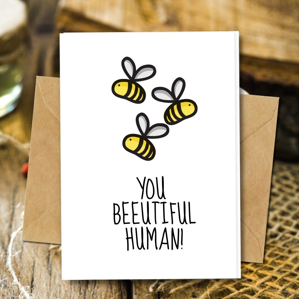 handmade greeting card, eco friendly cards with animal bee design