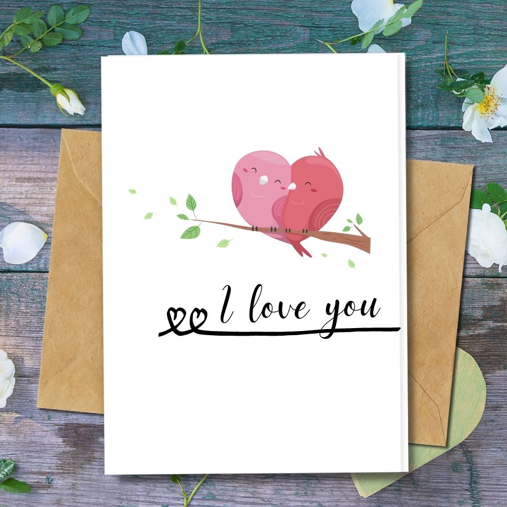 a cute love birds for a handmade love cards made of plantable cards using seeded paper, also using cotton, coffee, coconut papers