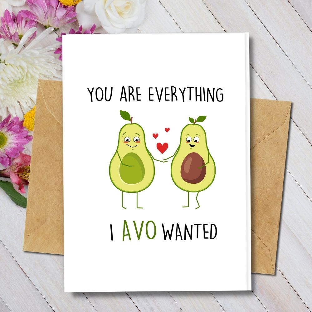 greeting cards avo love cute couple avocado cards design, eco friendly handmade cards