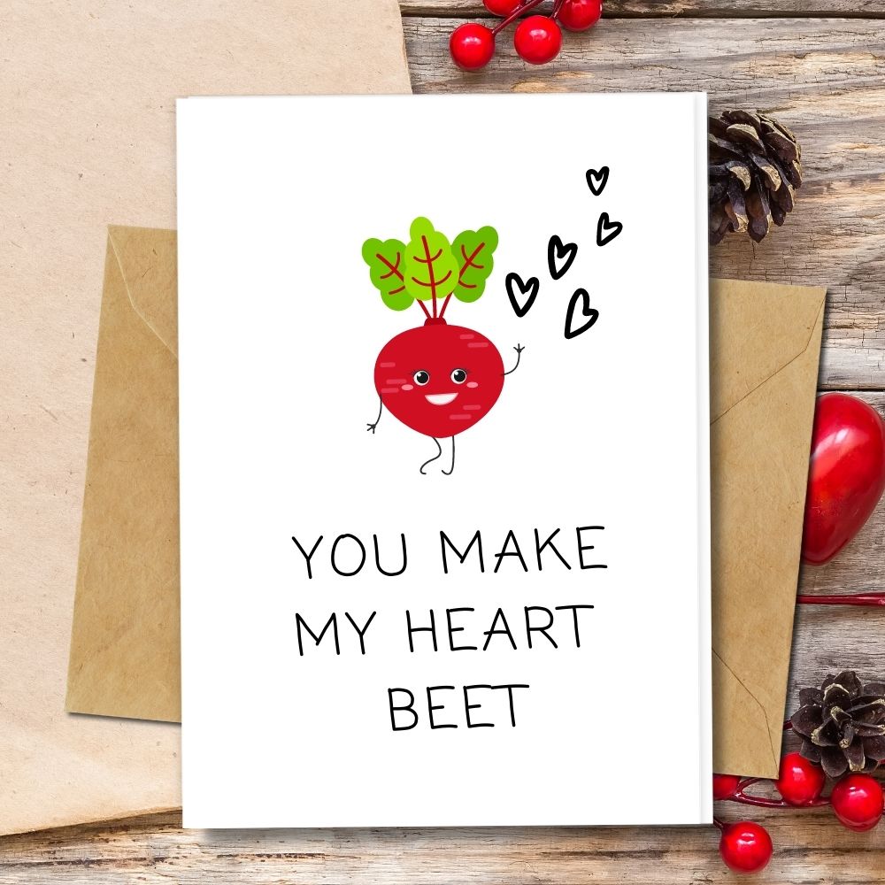 handmade love cards a cute design of a plant beet, eco friendly cards made of plantable seeded paper