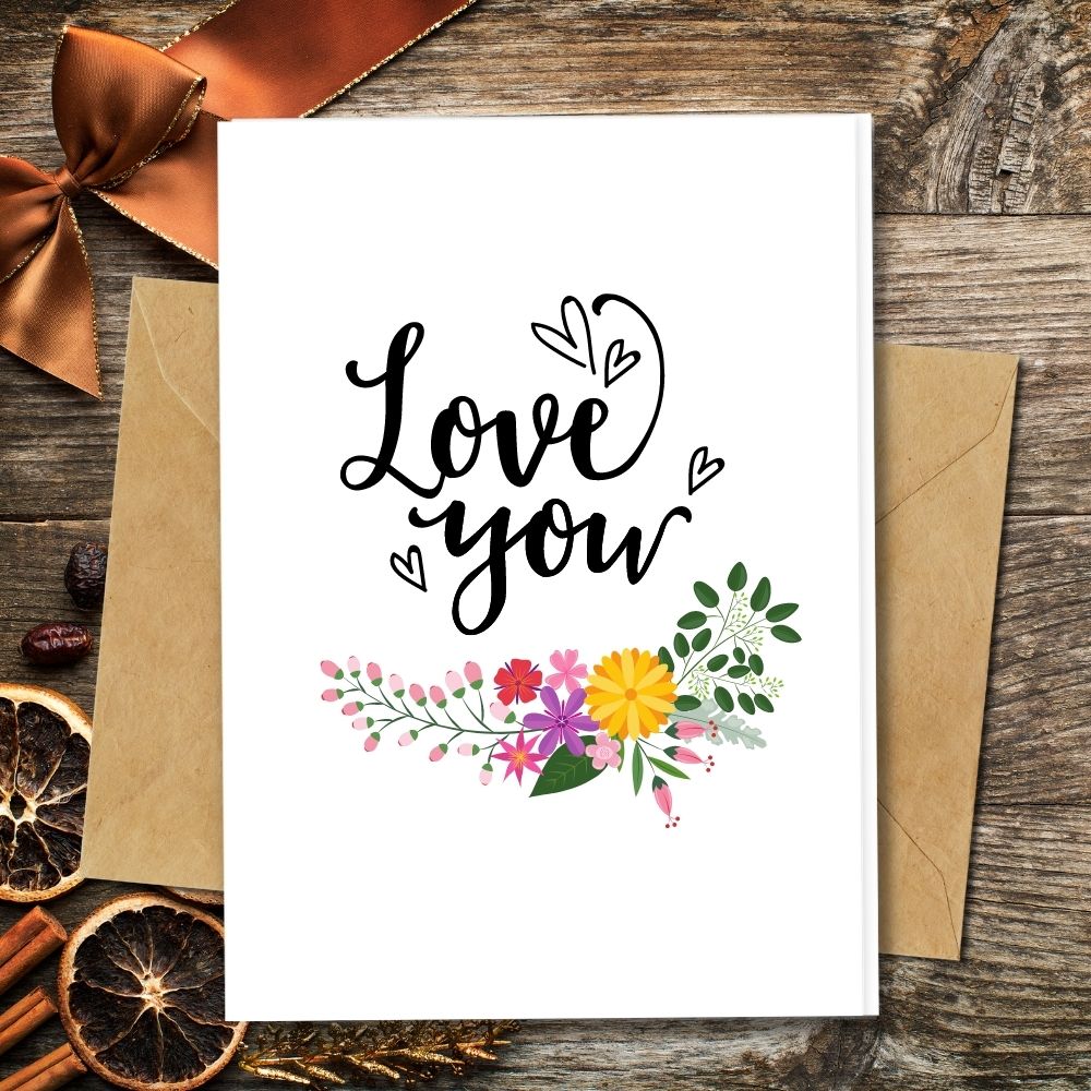 handmade love you greeting cards, flower design recycled paper