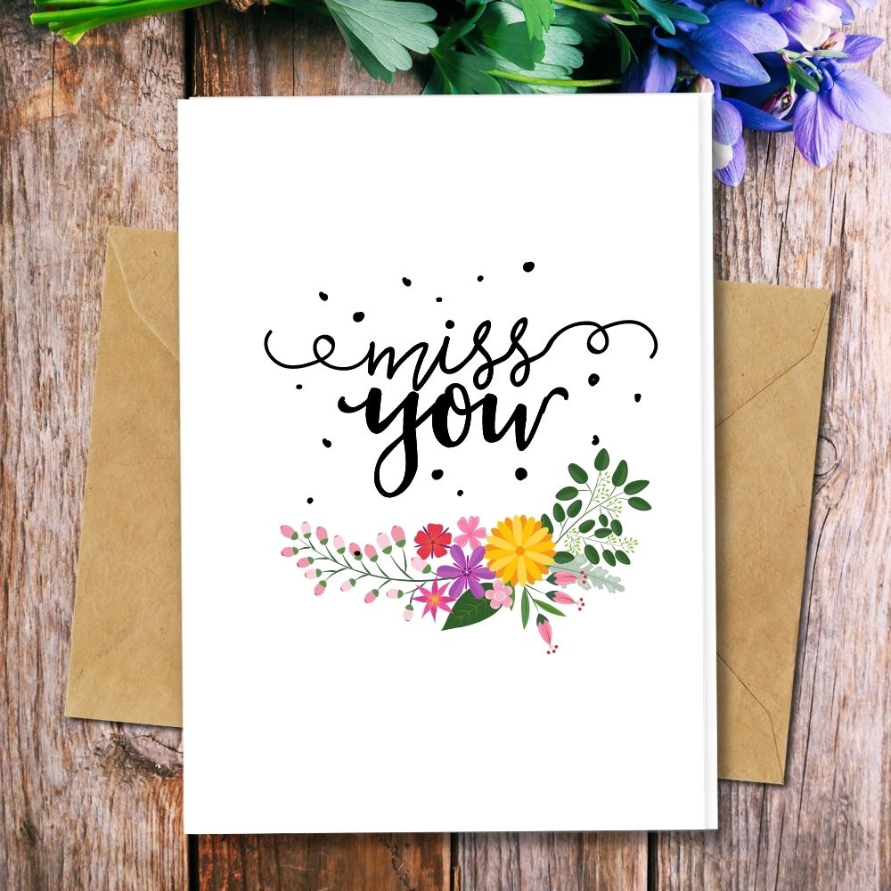 eco friendly greeting cards, miss you flower design cards, recycled paper handmade cards