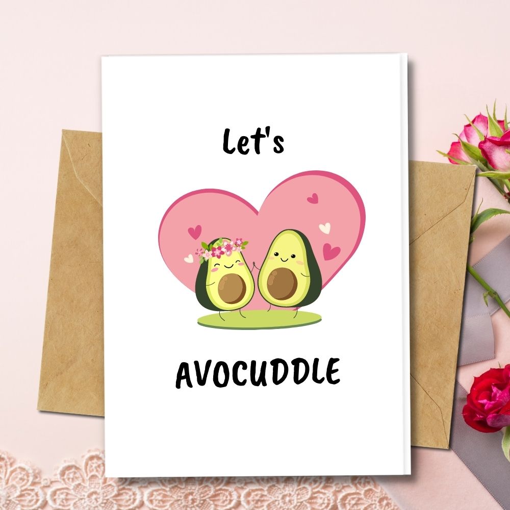 handmade love cards with a cute couple of avocado design, tree free made of recycled papers