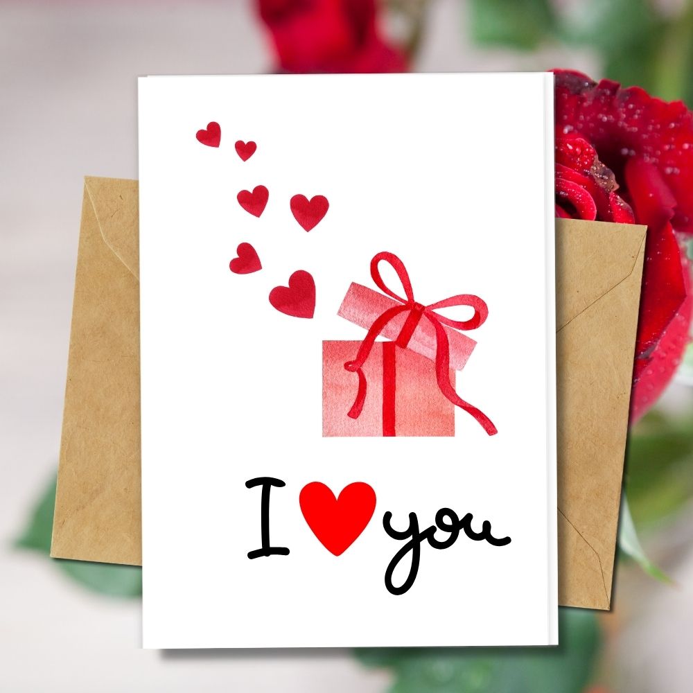 handmade love cards with a gift box, heart and I heart you message, valentines cards, seeded cards