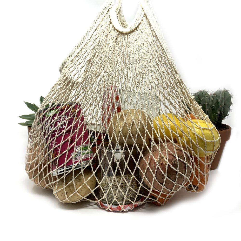 Organic Cotton Shopping Bag, Mesh Cotton, Short Handle, Natural