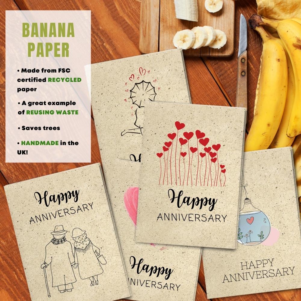  mixed pack of 5 anniversary cards made with banana paper