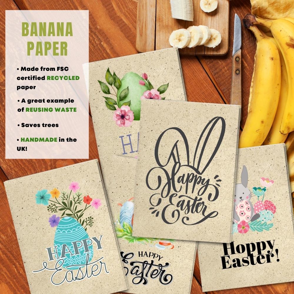 mixed pack of 5 easter cards made with banana paper