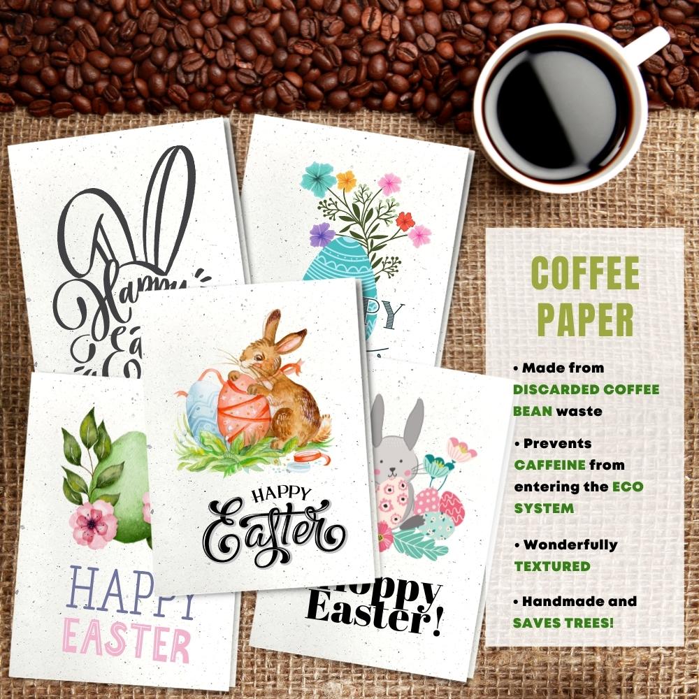 mixed pack of 5 easter cards made with coffee husk