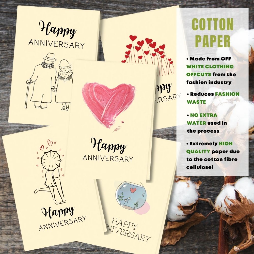 mixed pack of 5 anniversary cards made with cotton pulp