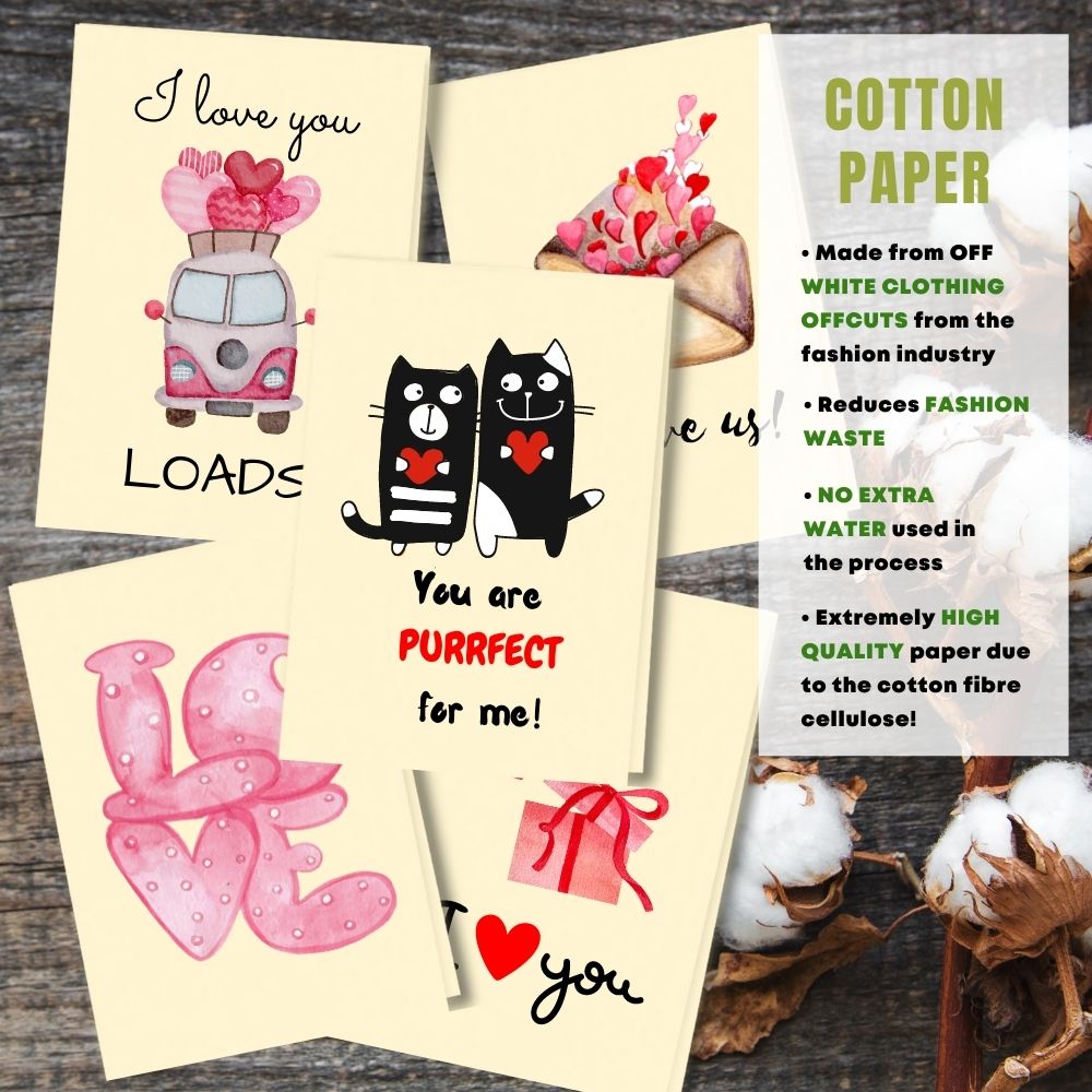 mixed pack of 5 love cards made with cotton pulp