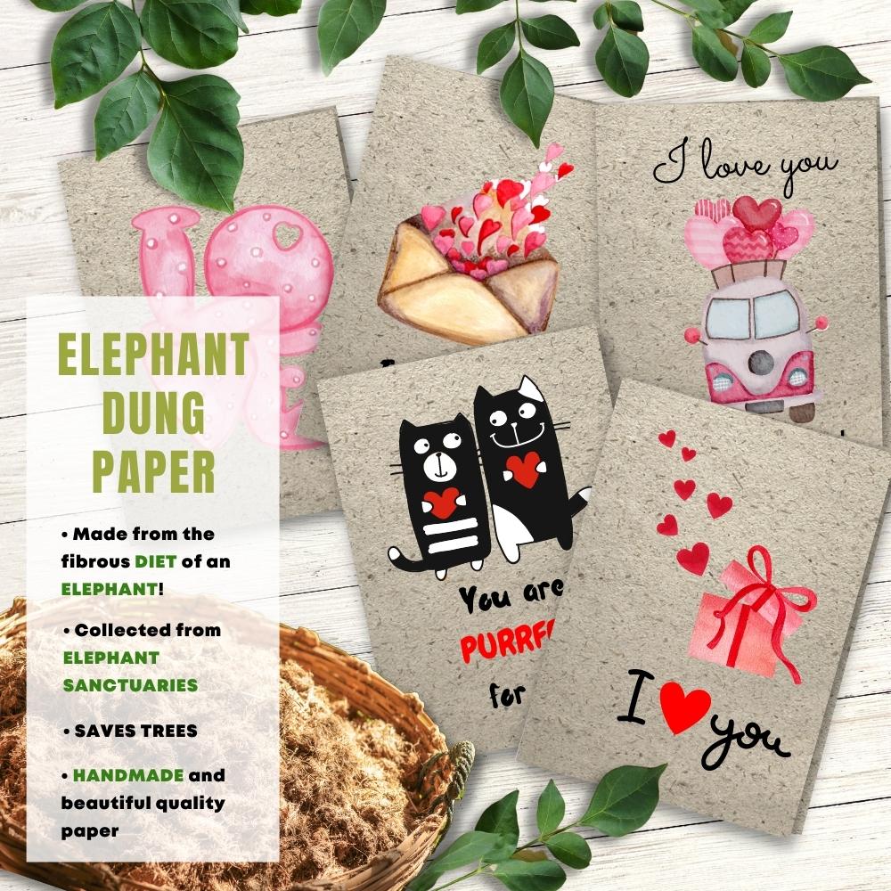 mixed pack of 5 love cards made with elephant poo