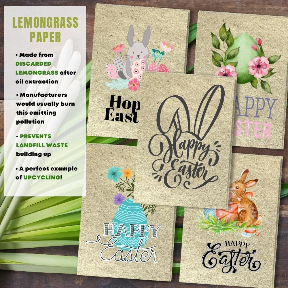 mixed pack of 5 easter cards made with lemongrass paper
