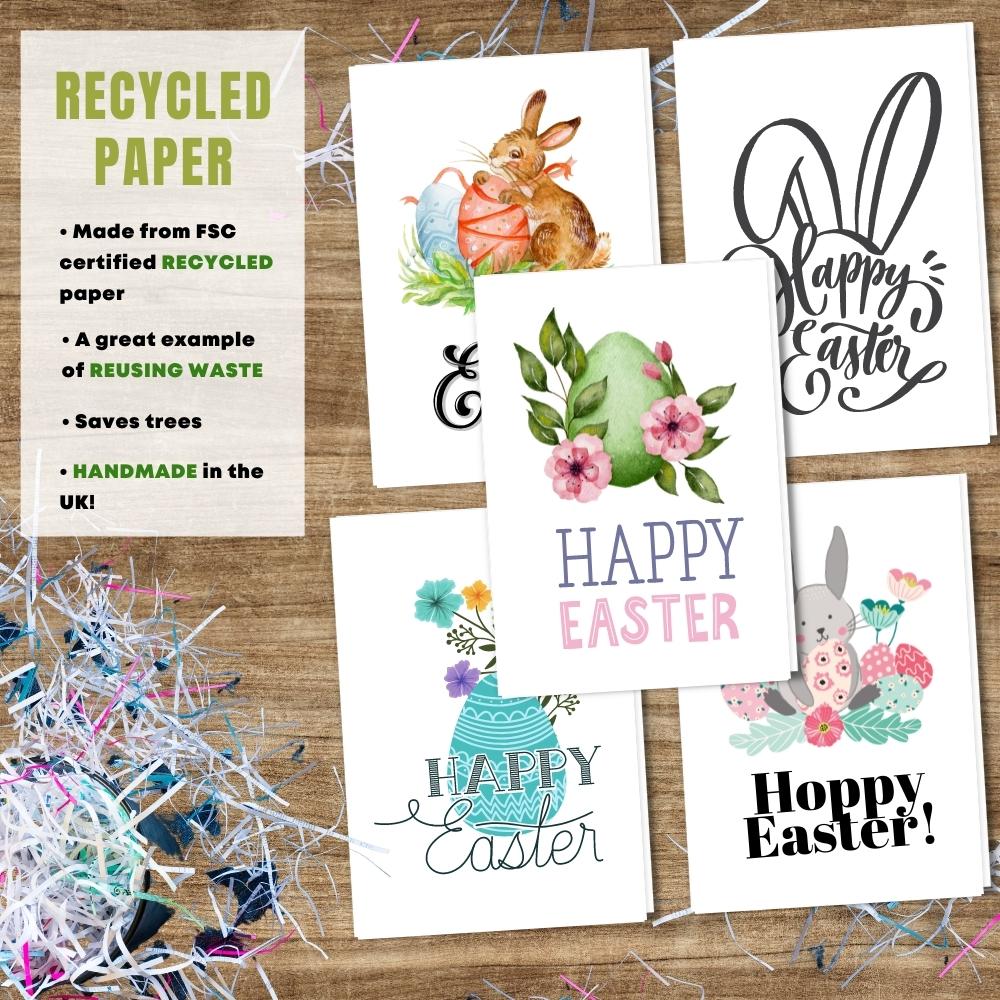 mixed pack of 5 easter cards made with 100% recycled paper