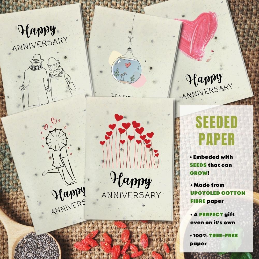  mixed pack of 5 anniversary cards made with seeded paper