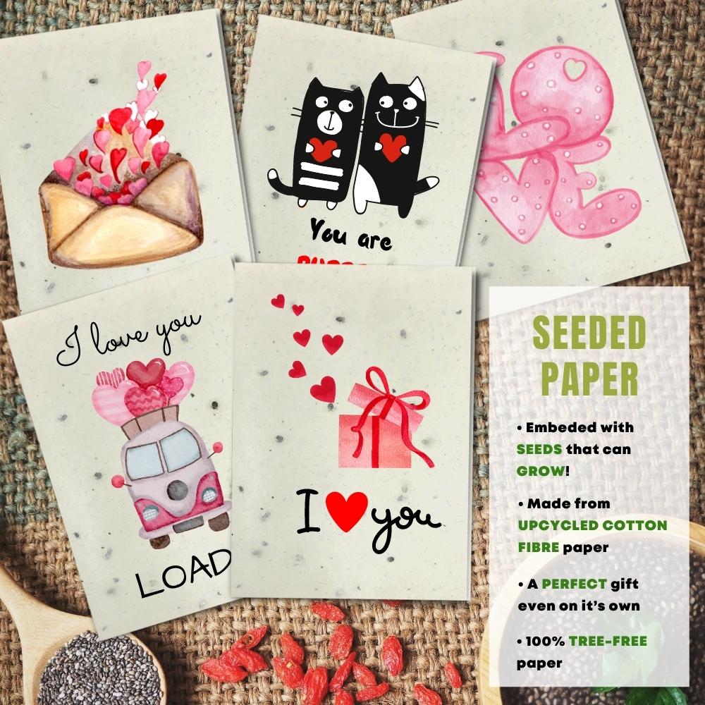  mixed pack of 5 love cards made with seeded paper
