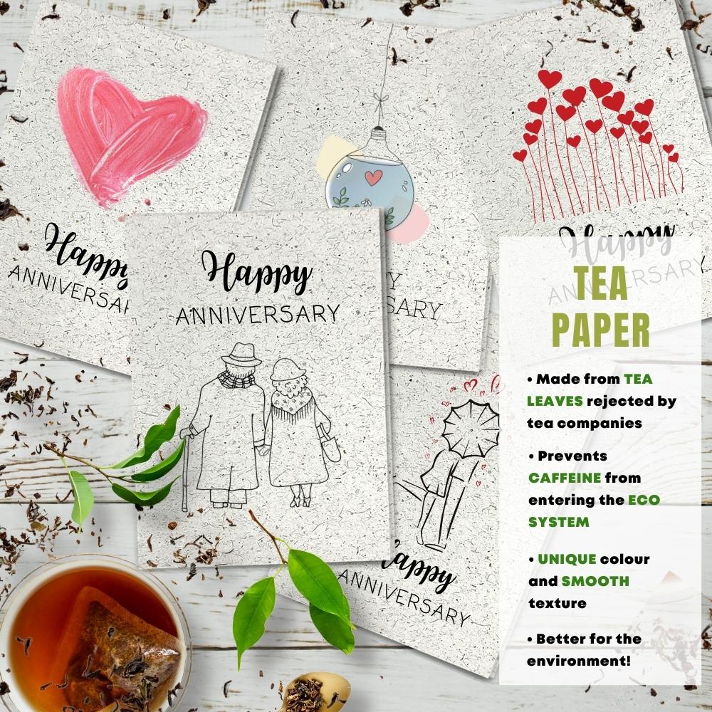  mixed pack of 5 anniversary cards made with tea paper
