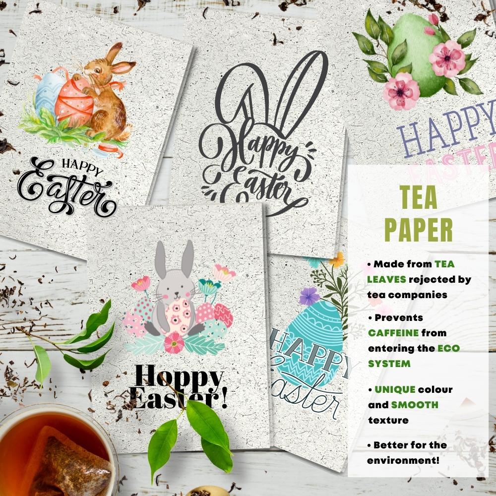 mixed pack of 5 easter cards made with tea paper