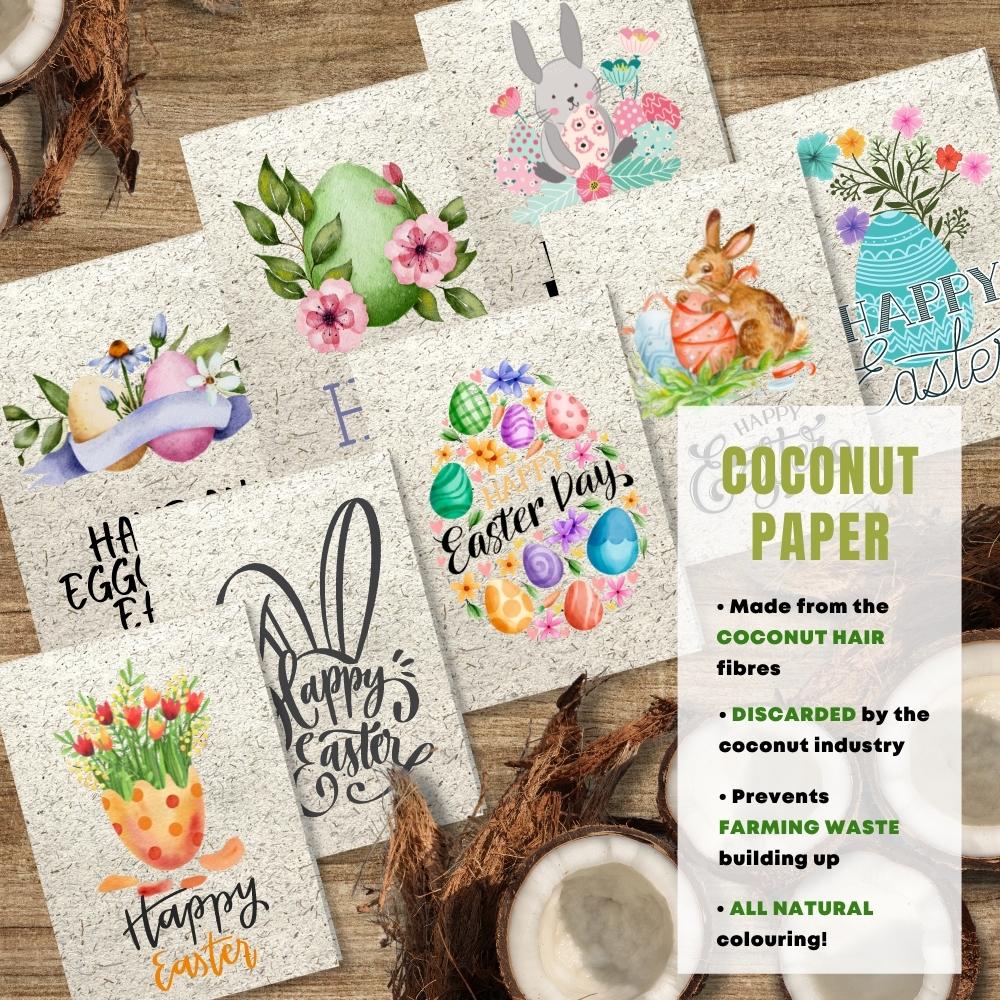 mixed pack of 8 easter cards made with coconut husk