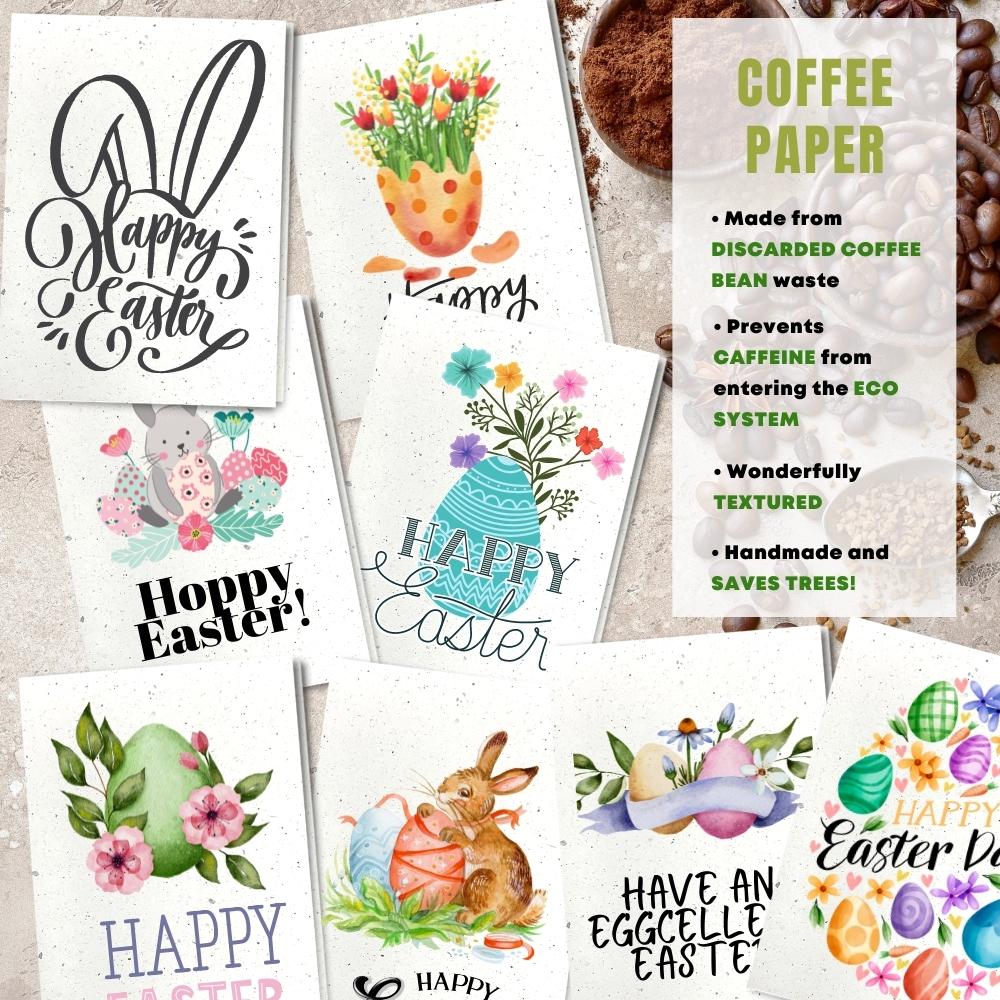 mixed pack of 8 easter cards made with coffee husk