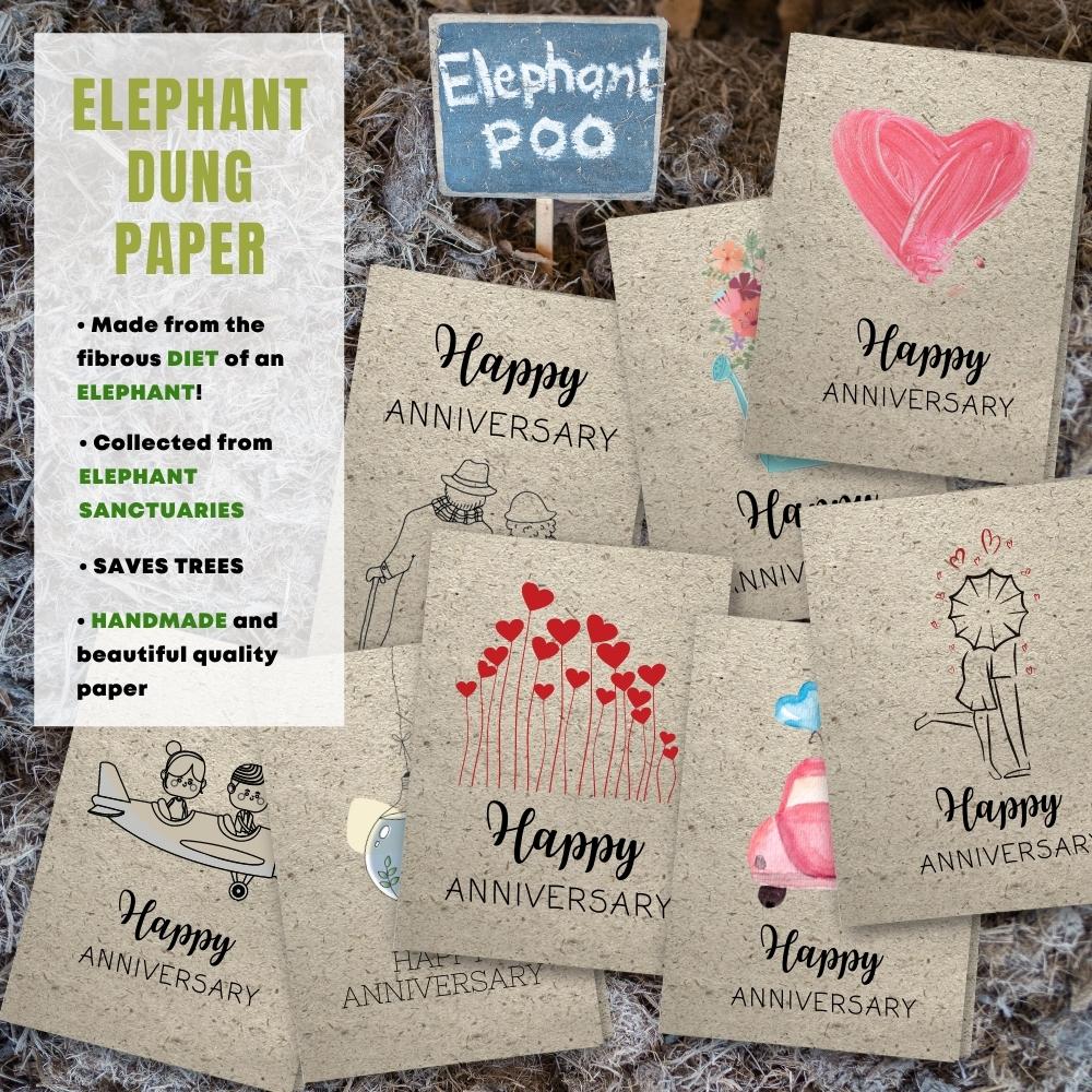 mixed pack of 8 anniversary cards made with elephant poo