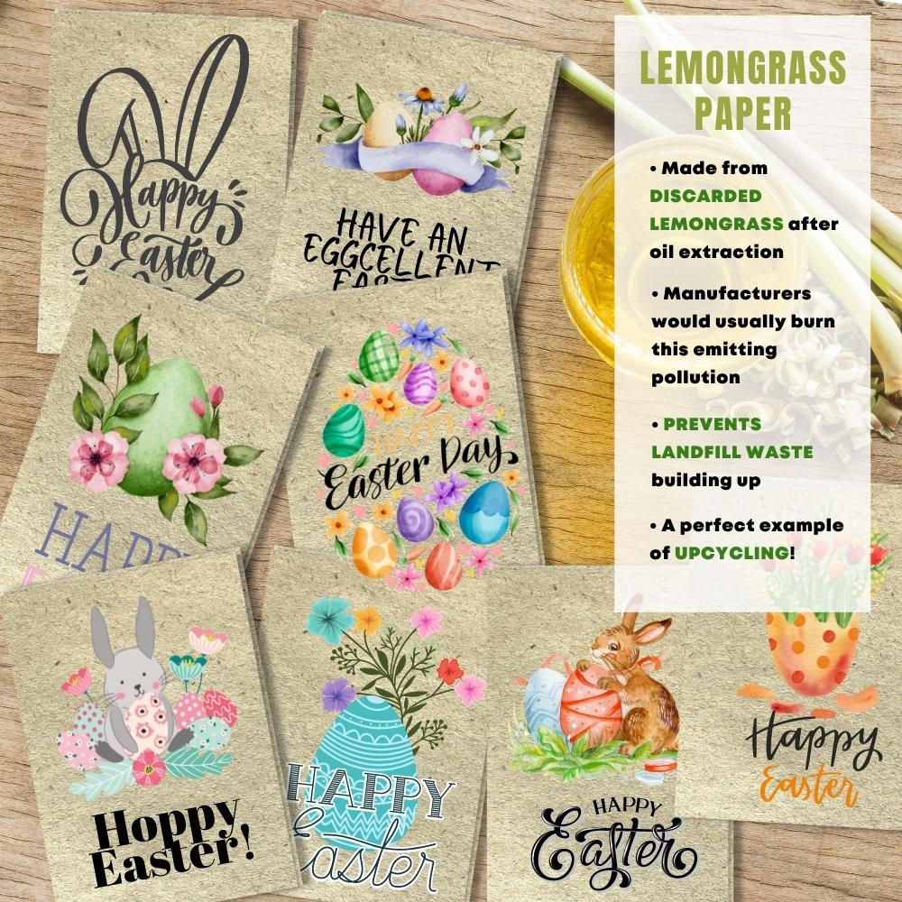 mixed pack of 8 easter cards made with lemongrass paper