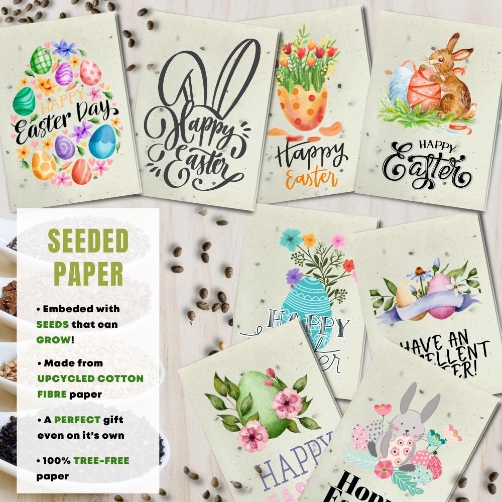 mixed pack of 8 easter cards made with seeded paper