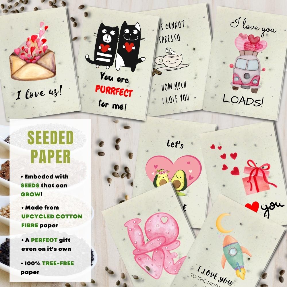 mixed pack of 8 love cards made with seeded paper