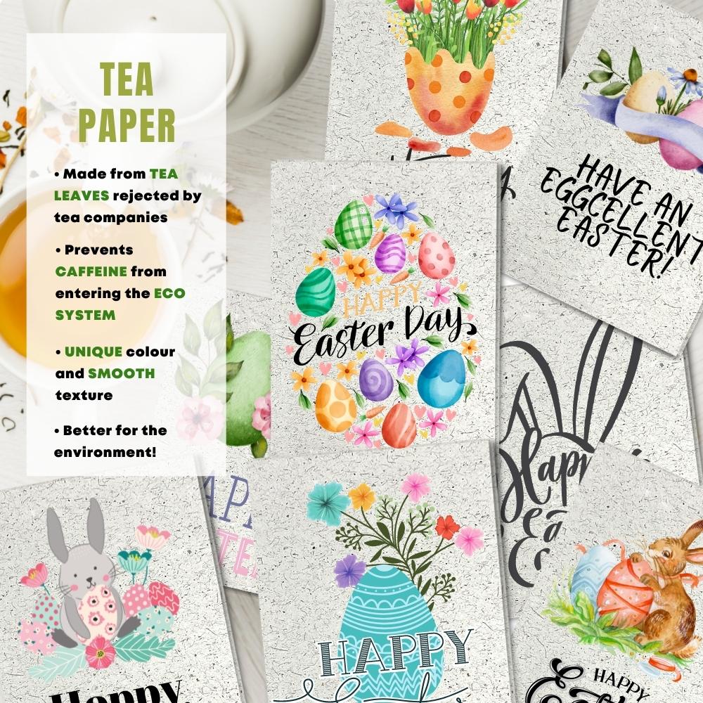 mixed pack of 8 easter cards made with tea paper