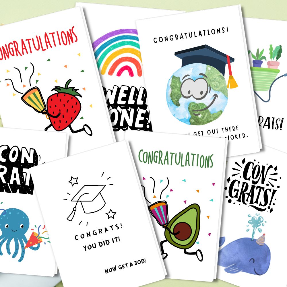 Mix Print of Congratulation Cards that are eco friendly and handmade.