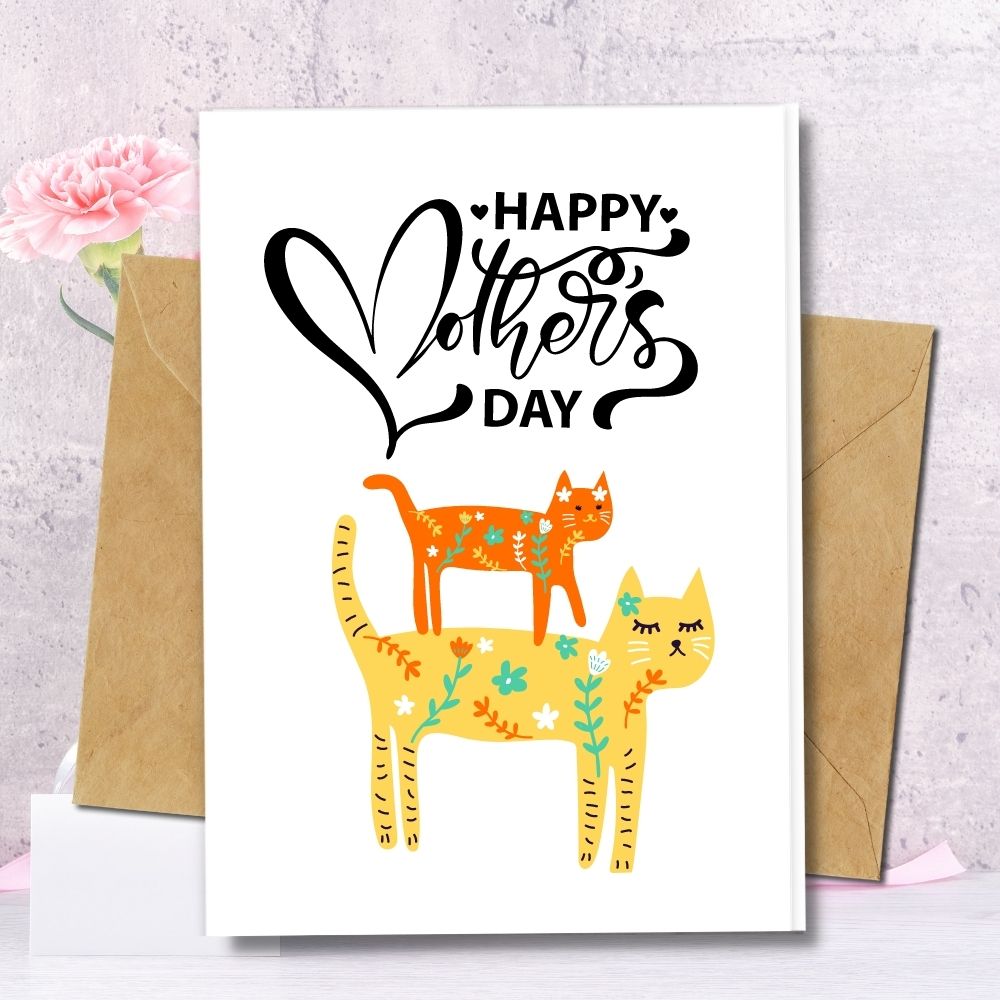Happy Mother&#39;s Day handmade cards with a cute mummy cat designs.