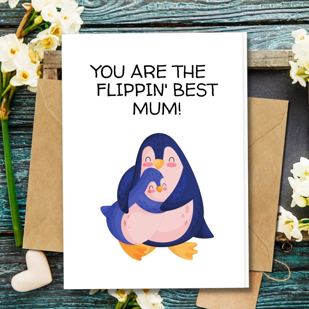 handmade penguin hugging and flippin best mum eco friendly cards