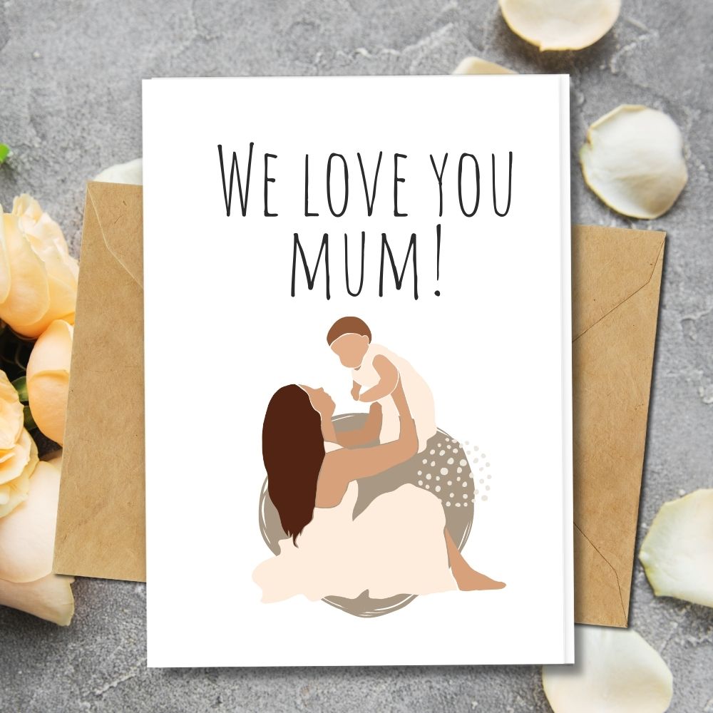 We love you mum greeting card Happy Mother's Day that are handmade and eco friendly made in seeded paper, cotton paper, banana paper and more type of papers