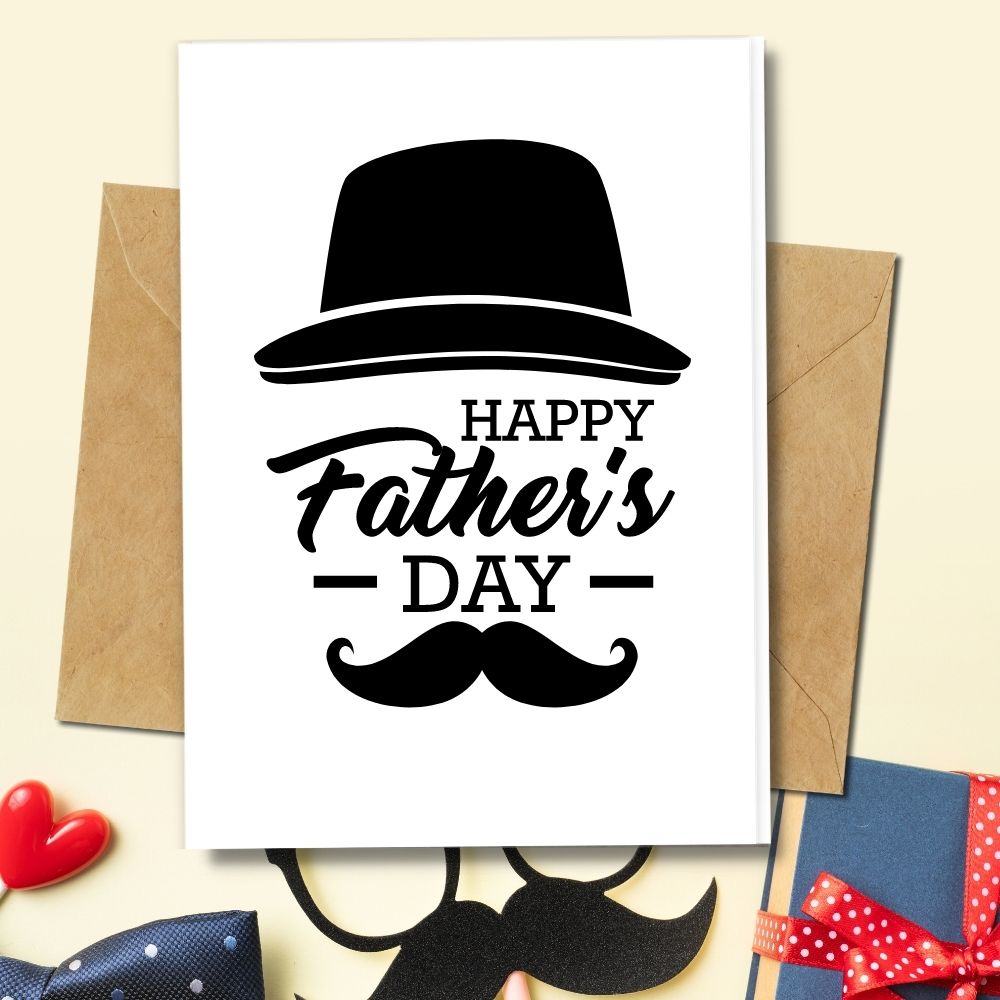 Happy Father's Day greeting card with typography design, hat and