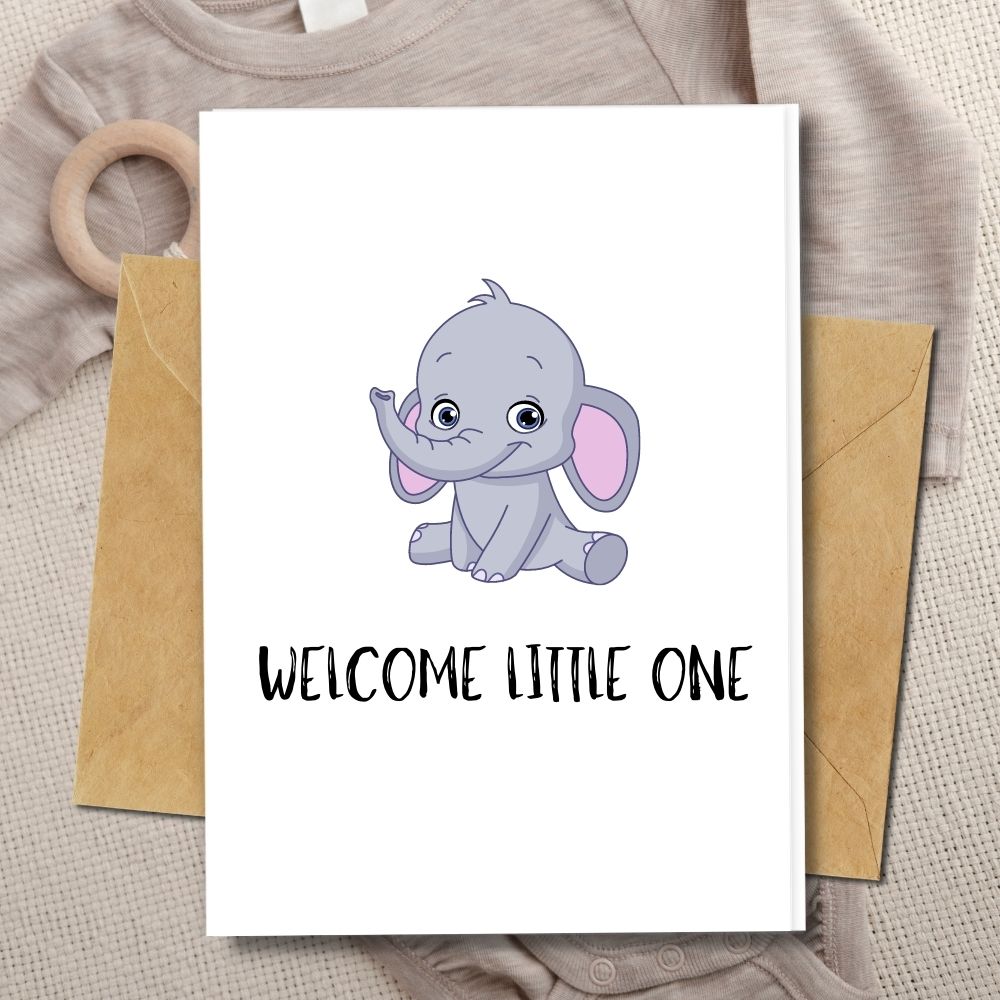 New Baby Card, Baby elephant cute animal card, eco friendly welcome little one cards