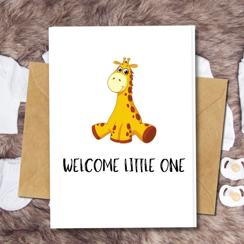 New Baby Card, Baby giraffe cute animal card, eco friendly welcome little one cards