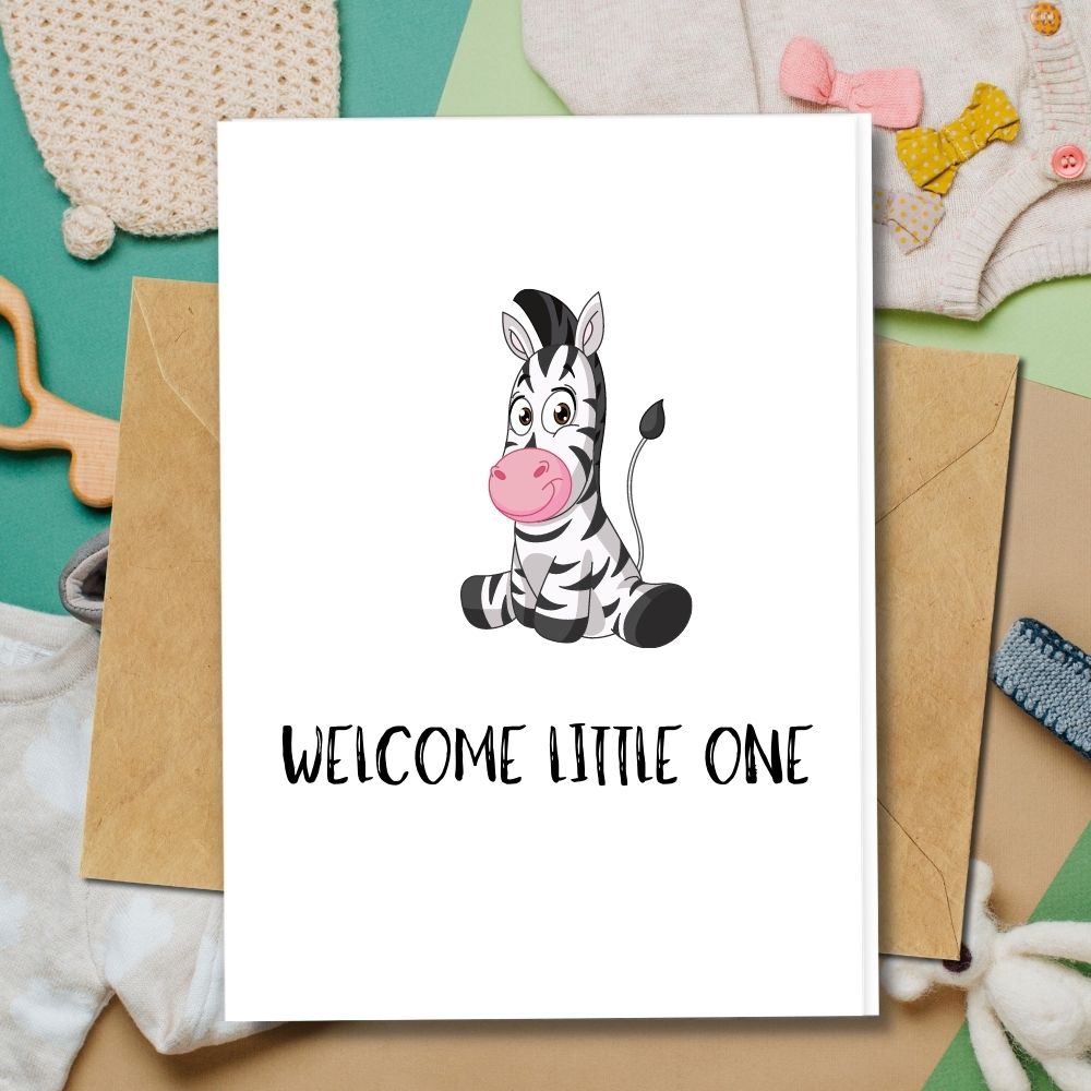 New Baby Card, Baby zebra cute animal card, eco friendly welcome little one cards