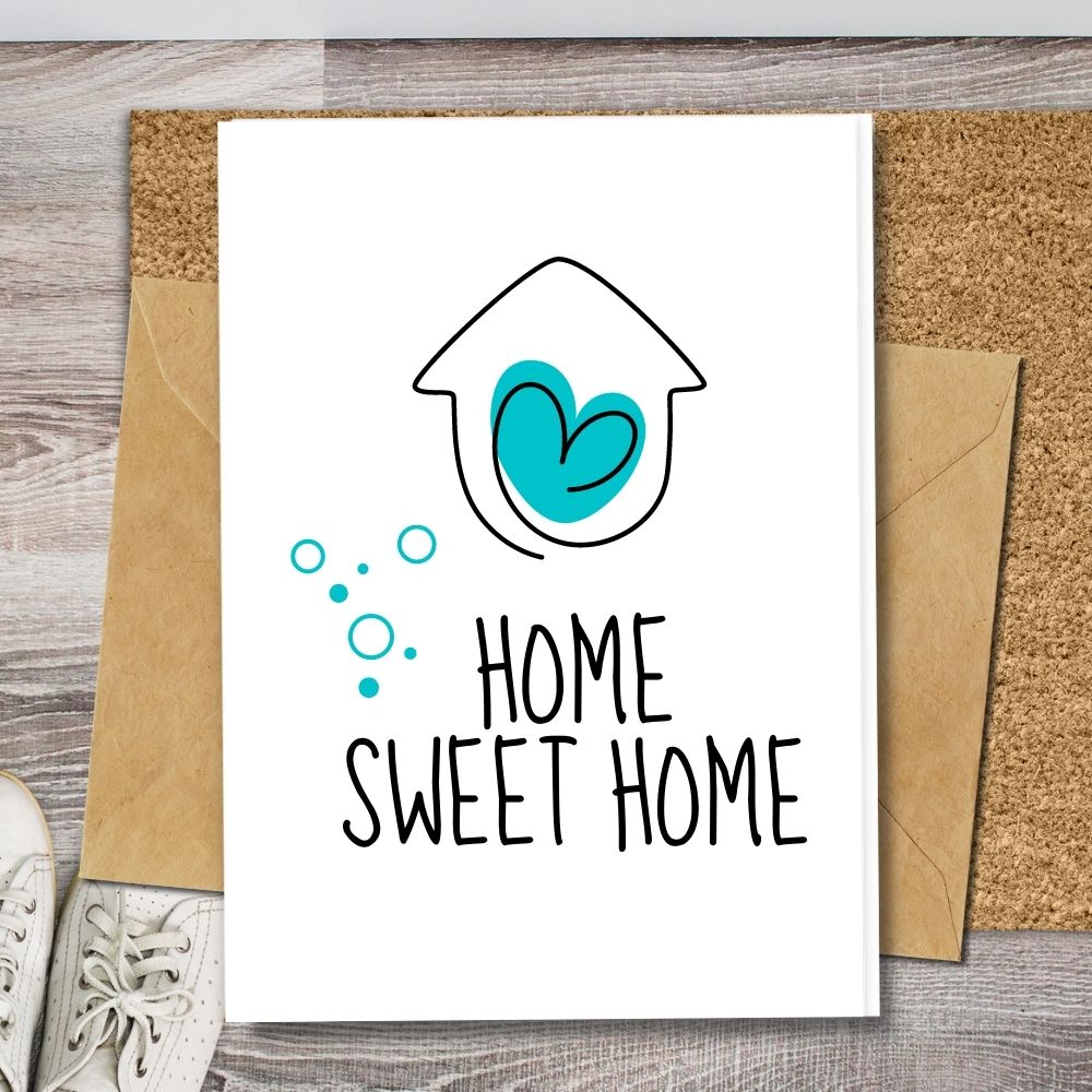 Eco friendly handmade cards, home sweet home blue design, recycled paper,