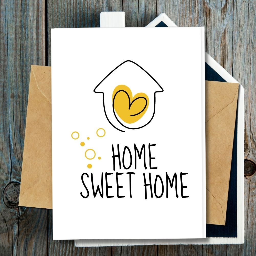 welcome home card, eco friendly home sweet home yellow design, recycled paper
