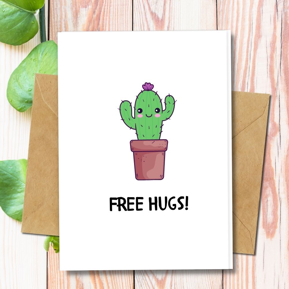 cactus plant free hugs design cards, eco friendly handmade cards,