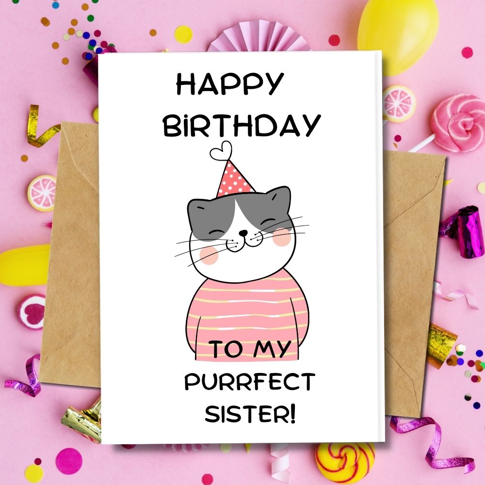 Happy Birthday Card, Purrfect Sister